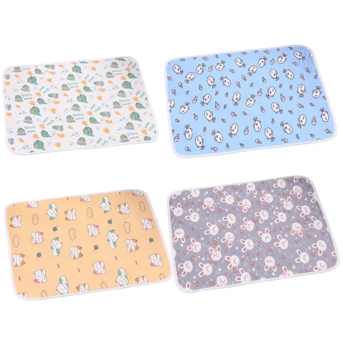 Wholesale Pet Cooling Mats Multiple Color Options Four pet cooling mats displayed in white, blue, orange and grey patterns.
