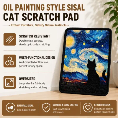 Oil Painting Style Sisal Cat Scratch Pad Features Oil painting style sisal cat scratch pad with scratch-resistant surface and multifunctional design