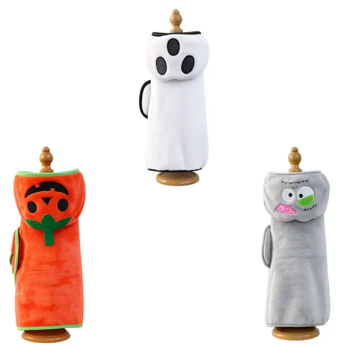 Halloween Pet Bath Towels in Three Designs Three hooded Halloween pet bath towels featuring pumpkin, ghost and zombie designs