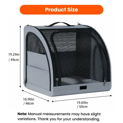 Foldable dog car carrier size measurement showing length width and height