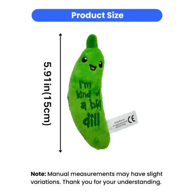 Dill Pickle Cat Toy Size 5.9 Inch Plush Catnip Toy Dill pickle cat toy measuring 5.9 inches with plush fabric and catnip filling
