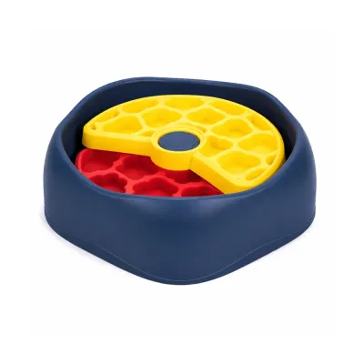 3 layer rotating slow feeder bowl for dogs with puzzle compartments