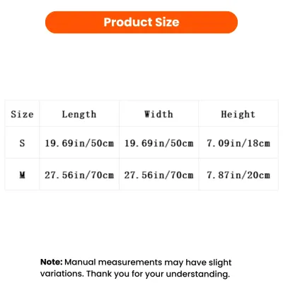 Elevated pet bed size chart showing length width and height measurements