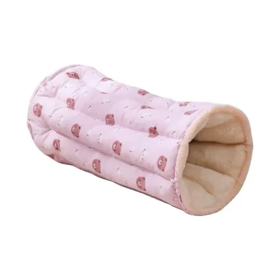 Pink warm cat tunnel bed with soft plush inner lining and comfortable hideaway design