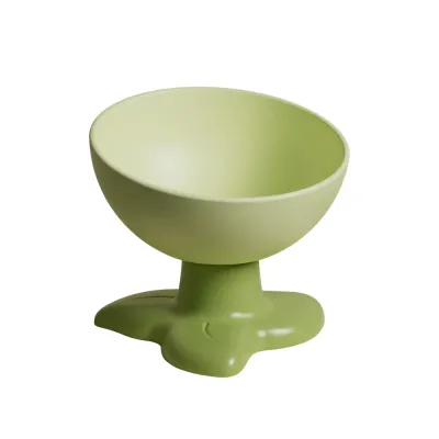 Green Three Leaf Elevated Pet Bowl Green three leaf elevated tilted pet food bowl isolated on a white background