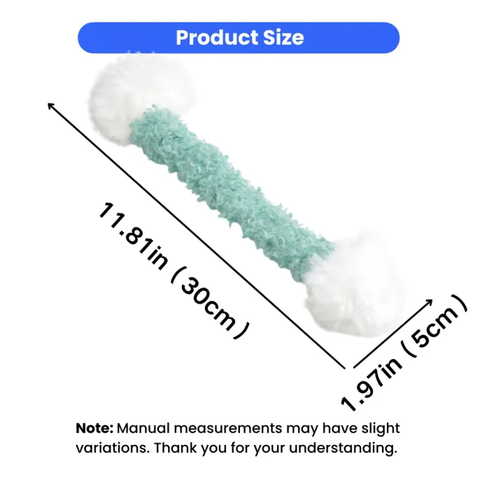 Plush fluffy tug stick cat toy measuring 11.8 inches long with soft pom poms for cats