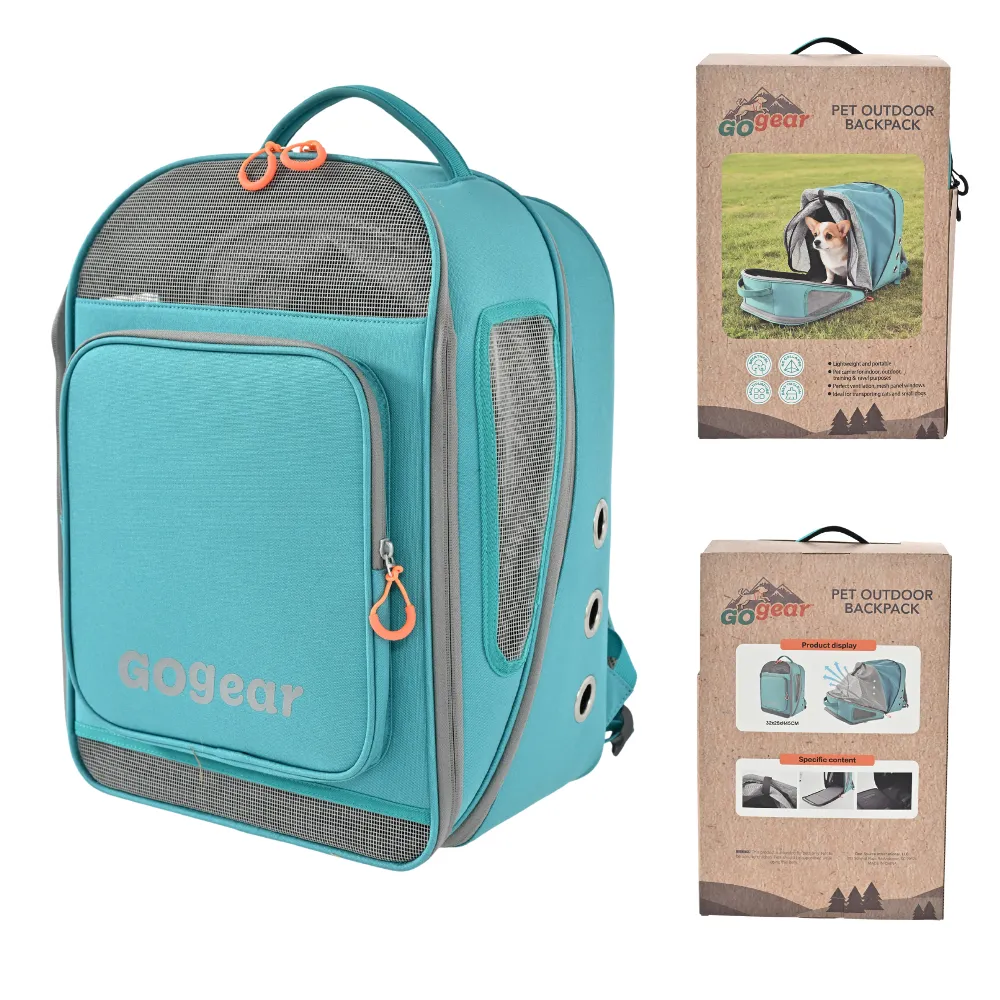Wholesale Outdoor Pet Backpack Carrier with Expandable Space Outdoor pet backpack carrier with expandable compartment, breathable mesh panels, comfortable shoulder straps, and portable design for cats and small dogs.