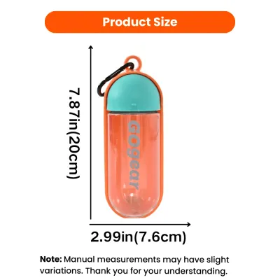 Portable dog water bottle measuring 7.87 inches high and 2.99 inches wide