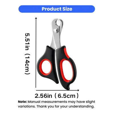 Pet nail clippers measuring 5.51 inches long and 2.56 inches wide