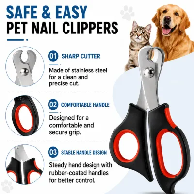 Stainless steel pet nail clippers with sharp cutter and comfortable non-slip handles