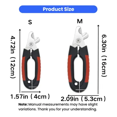 Pet Nail Clippers Size Guide – Small and Medium Small and medium pet nail clippers with inch and centimeter measurements