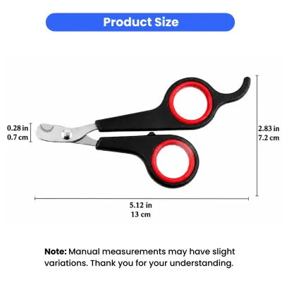 Pet Nail Clippers Size – 5.12 × 2.83 Inches Size chart of pet nail clippers measuring 5.12 inches long, 2.83 inches wide and 0.28 inch at the blade tip.