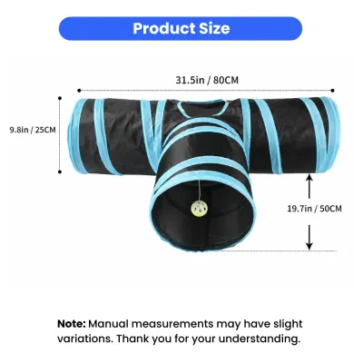 3-Way Foldable Cat Tunnel Size Guide 3-way foldable cat tunnel measuring 31.5 × 19.7 inches with a 9.8-inch tunnel diameter