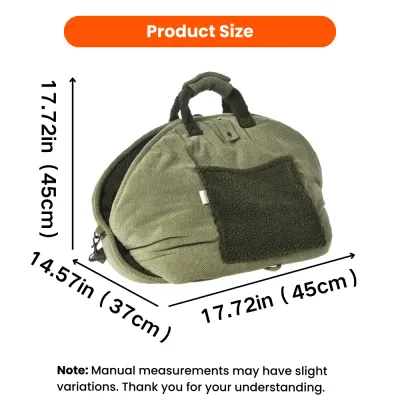 Dog Carrier Bag Size 17.72 by 14.57 by 17.72 Inches Dog carrier bag size chart showing dimensions of 17.72 by 14.57 by 17.72 inches or 45 by 37 by 45 centimeters