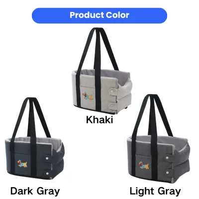 Dog Car Carrier Color Options Khaki, dark gray and light gray dog car seat carriers with black handles displayed on a white background.