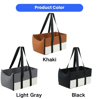 Center console dog car carrier available in khaki, light gray, and black color options