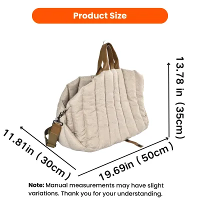 Padded car dog carrier measuring 19.69 x 11.81 x 13.78 inches, suitable for small dogs.