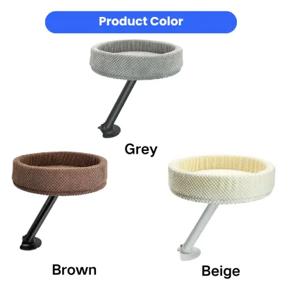 Gray, brown and beige clamp-on desk cat beds displayed as available color options
