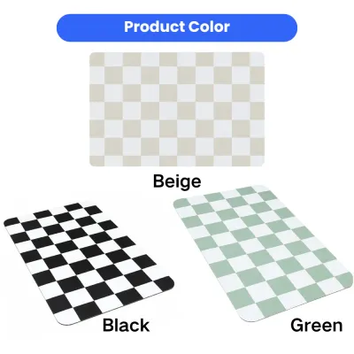Waterproof Pet Feeding Mat Color Options Waterproof checkerboard pet feeding mats available in beige, black and green color options.