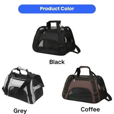 Pet Carrier Color Options Breathable pet shoulder carrier available in black, grey and coffee brown color options.