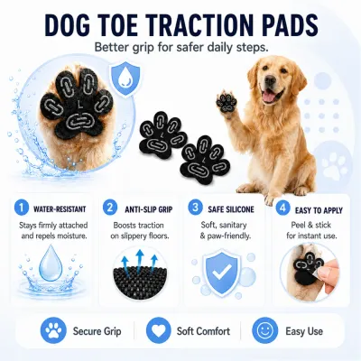 Dog toe traction pads with water-resistant, anti-slip, soft silicone and peel-and-stick features