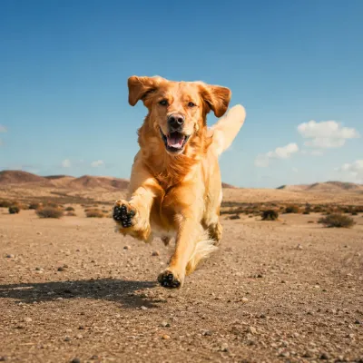 Golden retriever running outdoors while wearing black anti-slip paw traction pads
