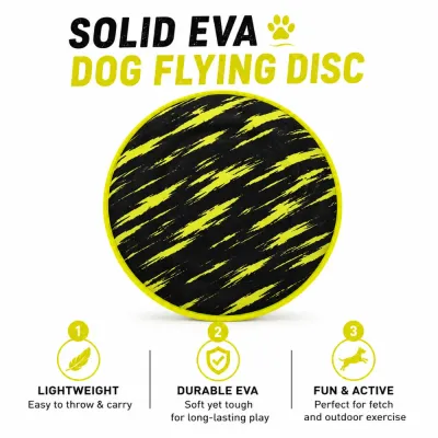 Lightweight and Durable EVA Dog Flying Disc Solid EVA dog flying disc featuring a lightweight design, durable construction and suitability for outdoor fetch.