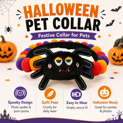 Halloween Pet Collar Features Plush spider Halloween pet collar with soft material easy fit and festive design features