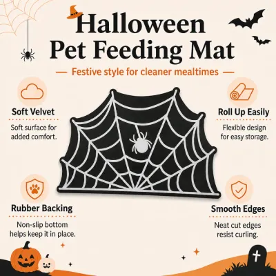 Non Slip Halloween Pet Feeding Mat Features Halloween pet feeding mat with soft surface non slip backing flexible roll up design and smooth edges