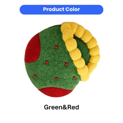 Green Red Christmas Stocking Cat Bed Color Green and red Christmas stocking cat bed with yellow plush opening shown in product color view