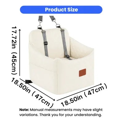 Pet Car Seat Bed Size 18.5 x 18.5 x 17.72 Inches Pet car seat bed measuring 18.5 x 18.5 x 17.72 inches with adjustable securing straps