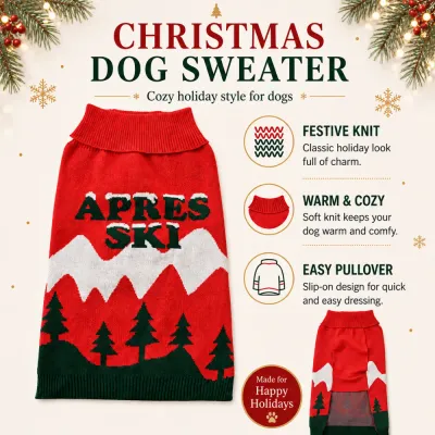 Knitted Christmas Dog Sweater Features Christmas dog sweater with festive knit pattern, warm soft fabric and easy pullover design