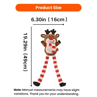 Christmas Reindeer Dog Toy Size 16 x 49 cm Christmas reindeer plush dog toy size chart showing 6.30 inch width and 19.29 inch height