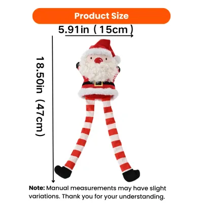 Santa Claus Dog Toy Size 5.91 x 18.50 Inches Santa Claus plush dog toy size chart showing 5.91 inch width and 18.50 inch length