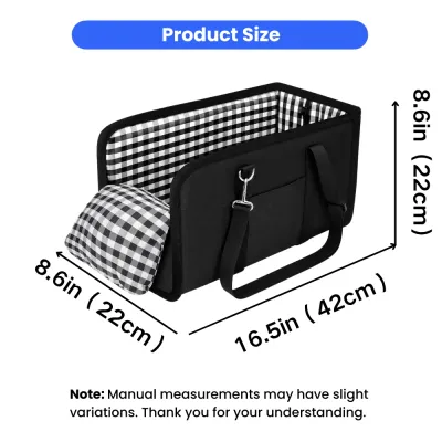 Dog car booster seat measuring 16.5 inches long 8.6 inches wide and 8.6 inches high
