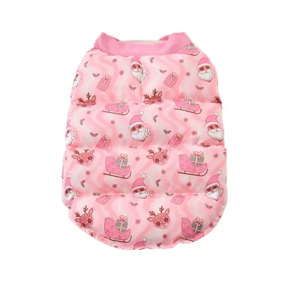 Pink Santa Christmas Dog Vest Pink Santa Christmas dog vest with reindeer sleigh gift and holiday print on white background