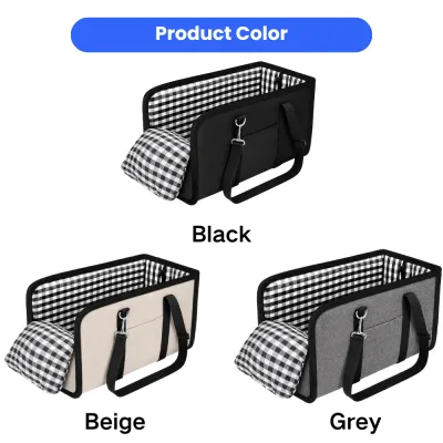 Dog car booster seats available in black beige and grey with plaid cushions