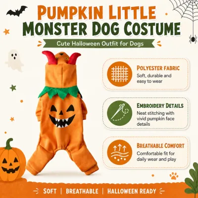Pumpkin monster dog costume with polyester fabric embroidery and breathable design