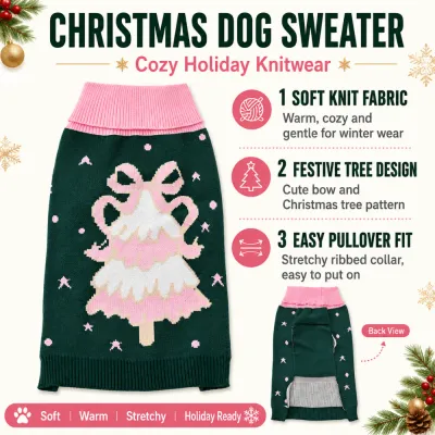 Christmas Dog Sweater Soft Knit Holiday Features Christmas dog sweater with soft knit fabric festive tree design stretchy collar and easy pullover fit