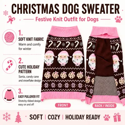 Christmas Dog Sweater Soft Knit Holiday Design Soft knit Christmas dog sweater with Santa pattern stretchy ribbed collar and easy pullover fit