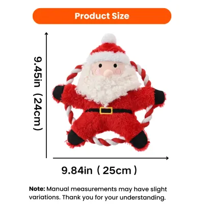 Christmas Santa Dog Toy Size 9.84 x 9.45 Inches Christmas Santa rope dog toy measuring 9.84 x 9.45 inches or 25 x 24 cm