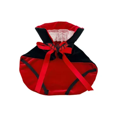 Halloween vampire dog and cat costume cape with red bow and bat design
