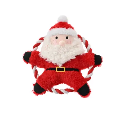 Santa Plush Rope Dog Toy for Christmas Santa Claus plush rope dog toy featuring festive red and white design for dogs