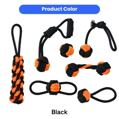 Black Orange Halloween Cotton Rope Dog Toys Black and orange Halloween cotton rope dog toys with balls loops and braided tug rope designs