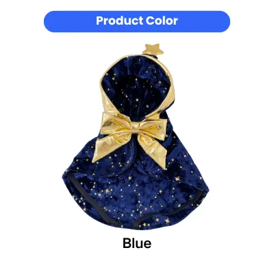 Blue Wizard Pet Costume Color Detail Blue color option of star print wizard cloak Halloween pet costume
