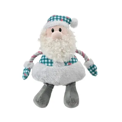 Wholesale Christmas Santa Dog Toy for Pet Stores Wholesale Christmas Santa dog toy featuring soft plush fabric, rope arms and festive teal plaid details