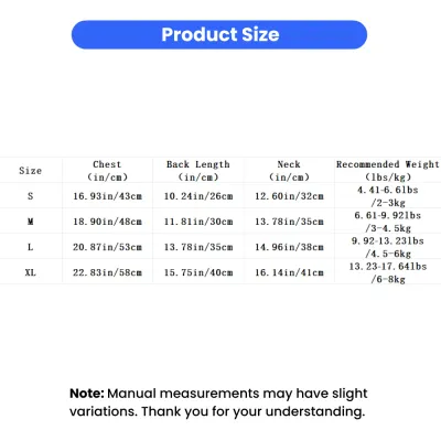 Wizard Pet Cloak Costume Size Chart S to XL Size chart for wizard cloak pet costume with chest back length neck and recommended pet weight