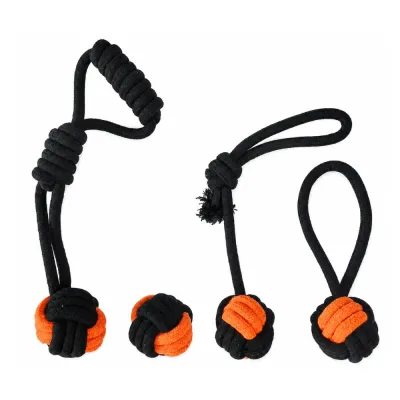 Halloween Rope Dog Toy Set 4 Piece Black Orange 4-piece Halloween rope dog toy set in black and orange with rope balls and tug toys