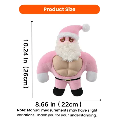 Pink Santa Christmas Dog Toy Size 8.66 x 10.24 Inches Pink Santa Christmas plush dog toy size chart showing 8.66 inches wide by 10.24 inches high, 22 by 26 cm