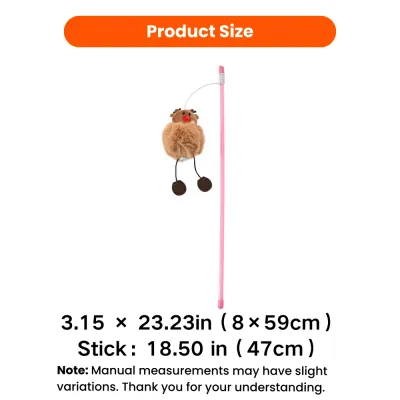 Christmas Reindeer Cat Teaser Wand Size Guide Size guide for Christmas reindeer cat teaser wand measuring 3.15 x 23.23 inches with an 18.50 inch stick